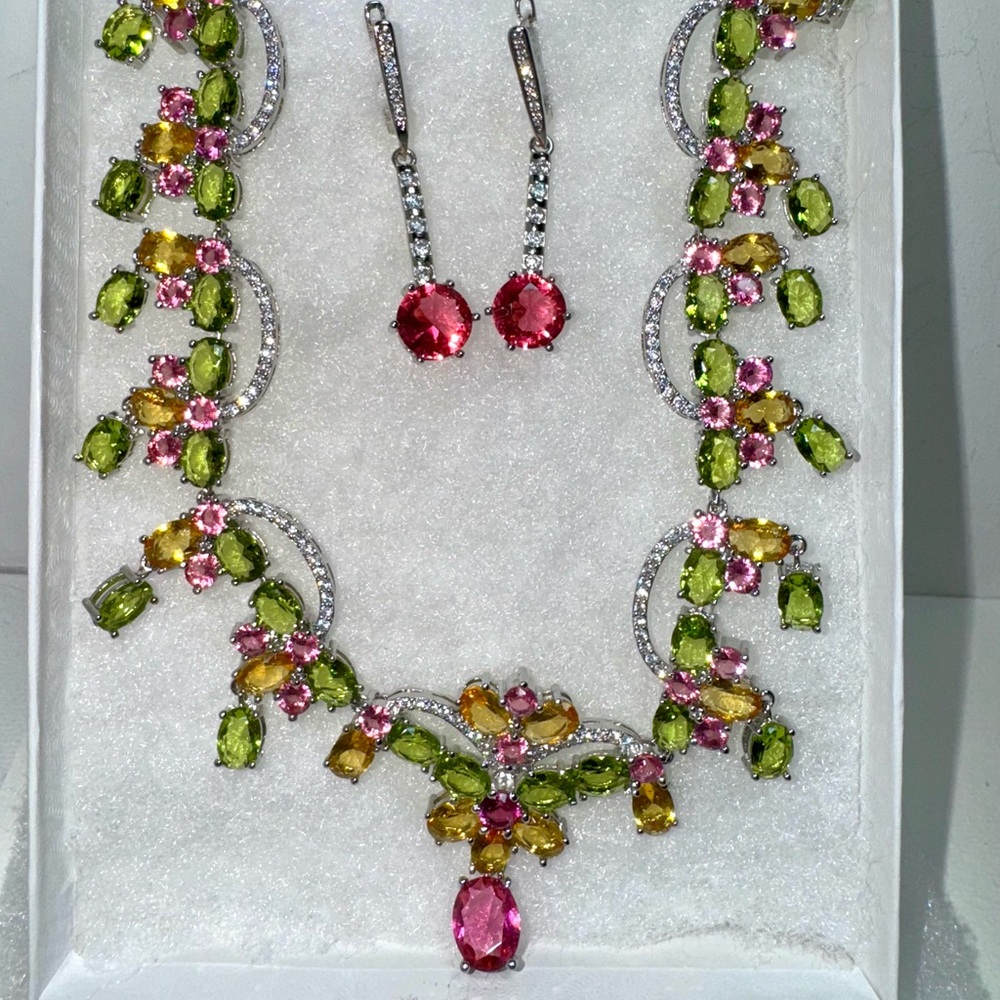 Elegant Multicolor Gemstone Necklace and Earring Set